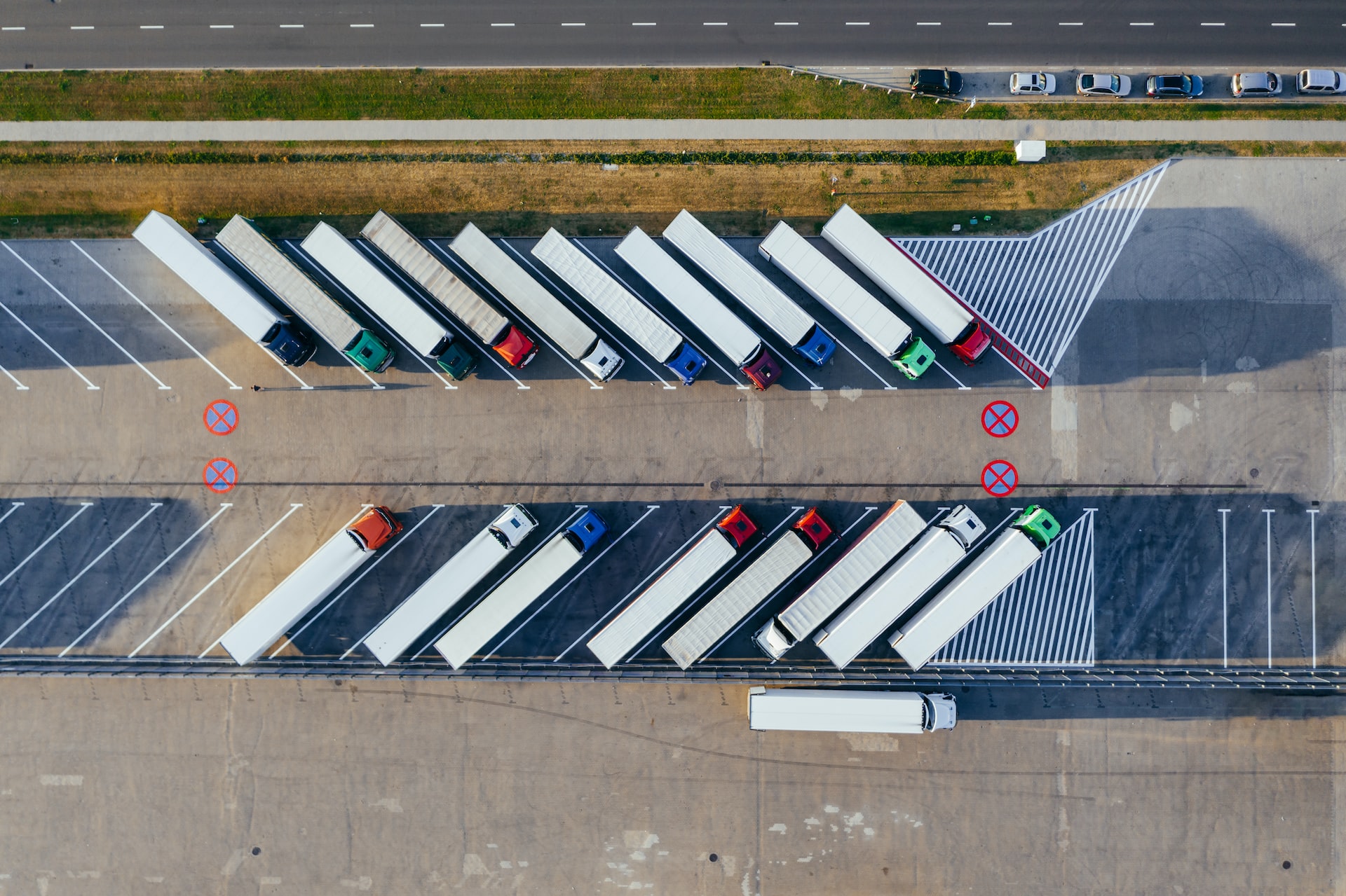 fleet of trucks in a parking lot